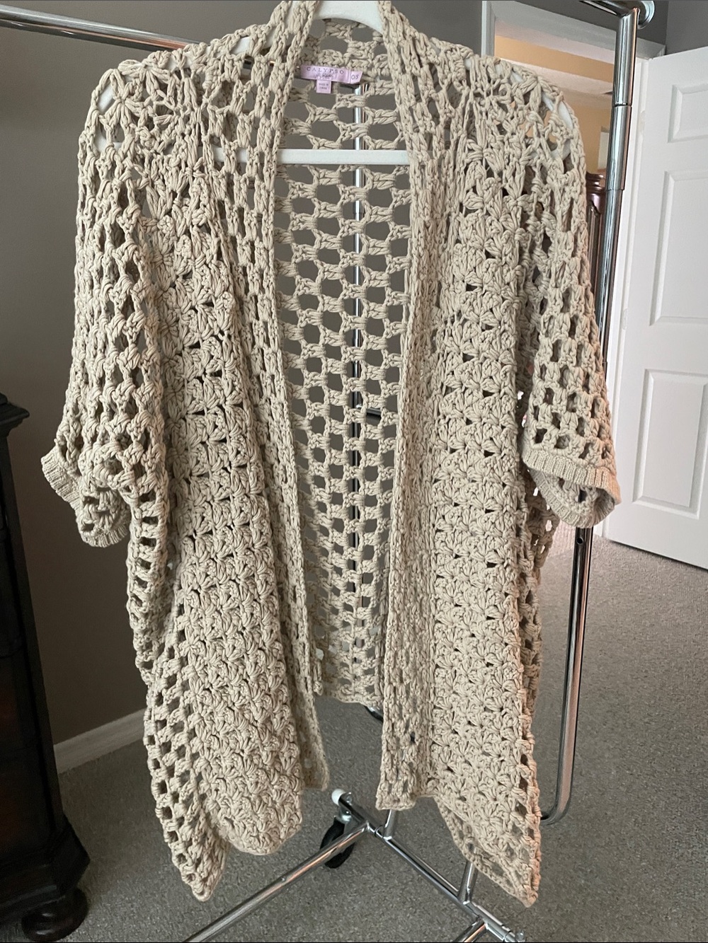 Calypso St. Barth Open Crochet Cardigan in Beige. RARE & UNIQUE 🩷